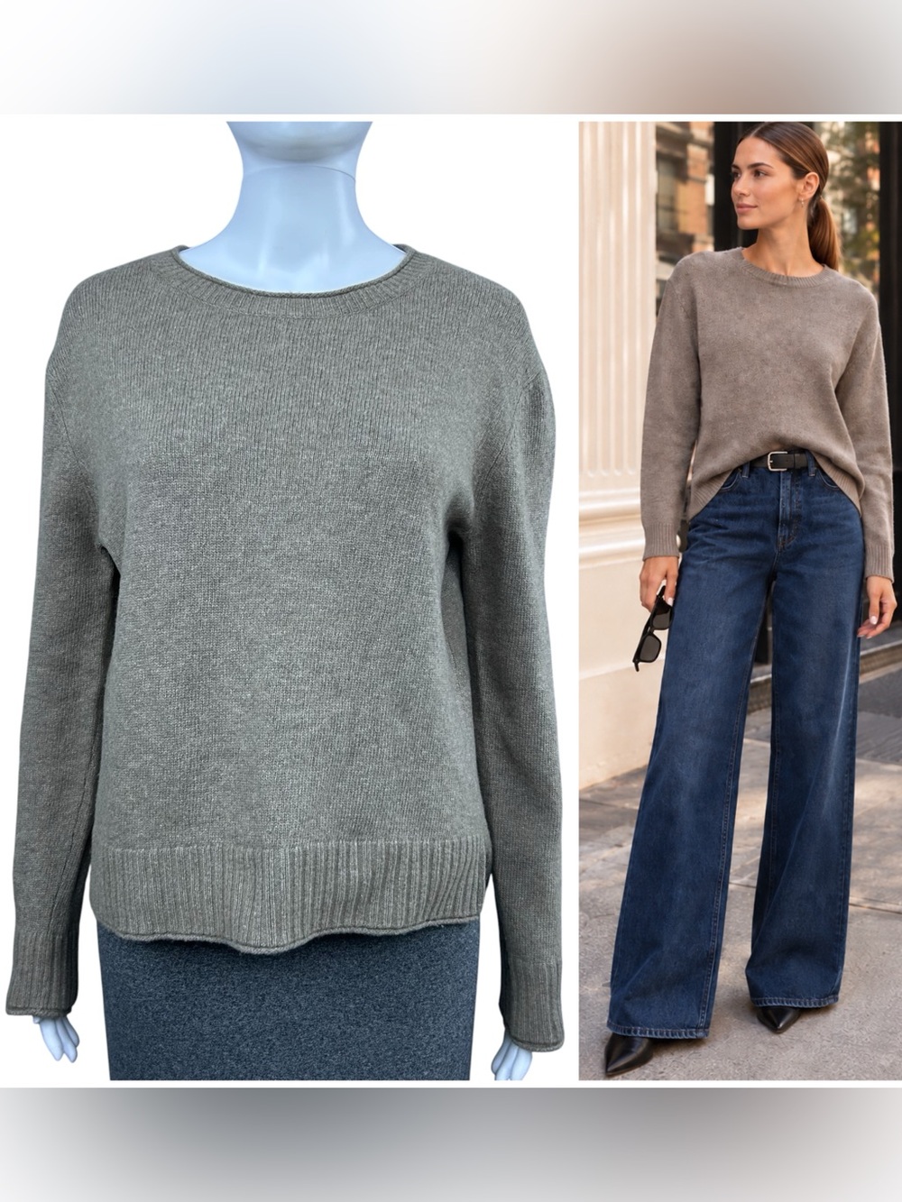 Jenni Kayne Everyday Cashmere Wool Blend Sweater Small Taupe Quiet Luxury Preppy